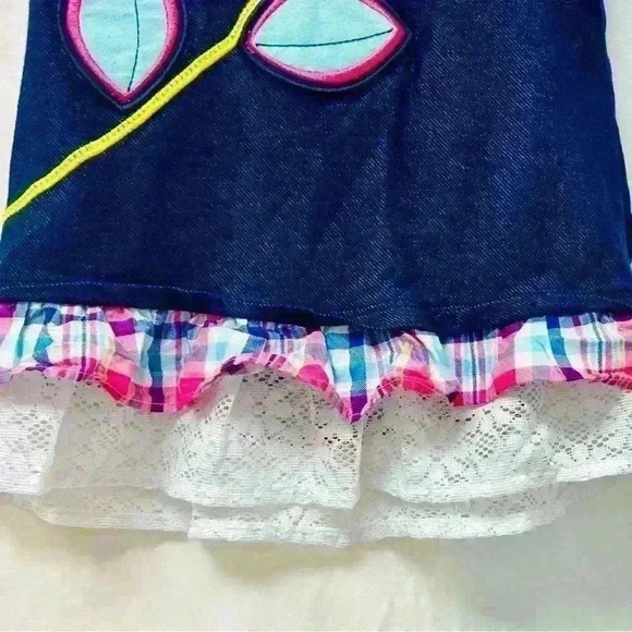 Emily Rose Cut Out Shoulder Girls Sz 5 Denim Flower Lace Trim - Picture 4 of 12